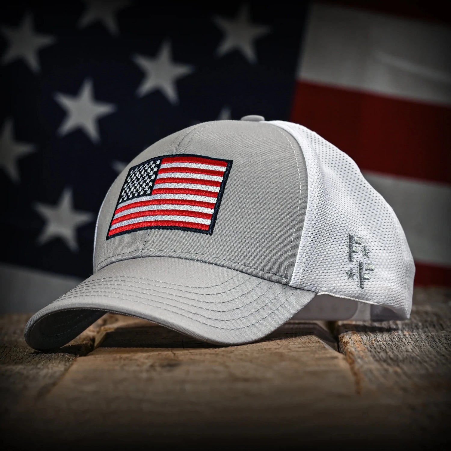 Freedom Fatigues Gray & White Mesh - Back American Flag Trucker Hat - Grayman Trading Company