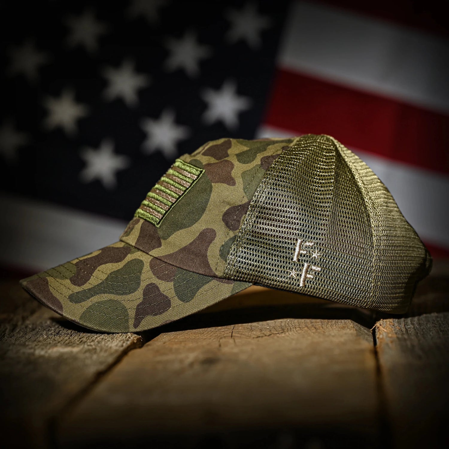 Freedom Fatigues Vintage Frog Skin Camo American Flag Range Hat - Grayman Trading Company