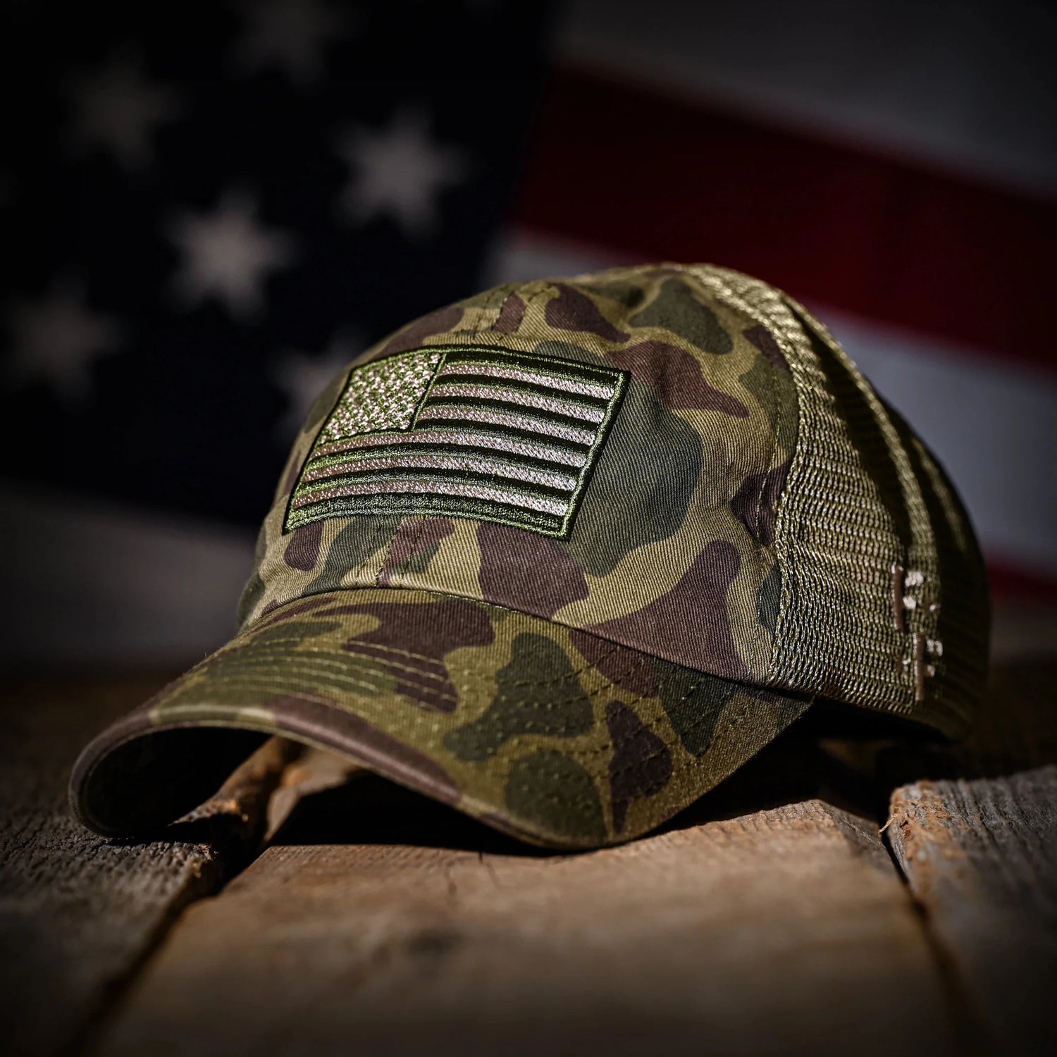 Freedom Fatigues Vintage Frog Skin Camo American Flag Range Hat - Grayman Trading Company