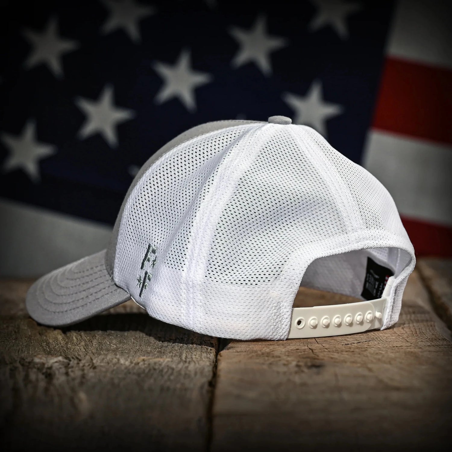 Freedom Fatigues Gray & White Mesh - Back American Flag Trucker Hat - Grayman Trading Company