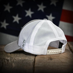 Freedom Fatigues Gray & White Mesh - Back American Flag Trucker Hat - Grayman Trading Company