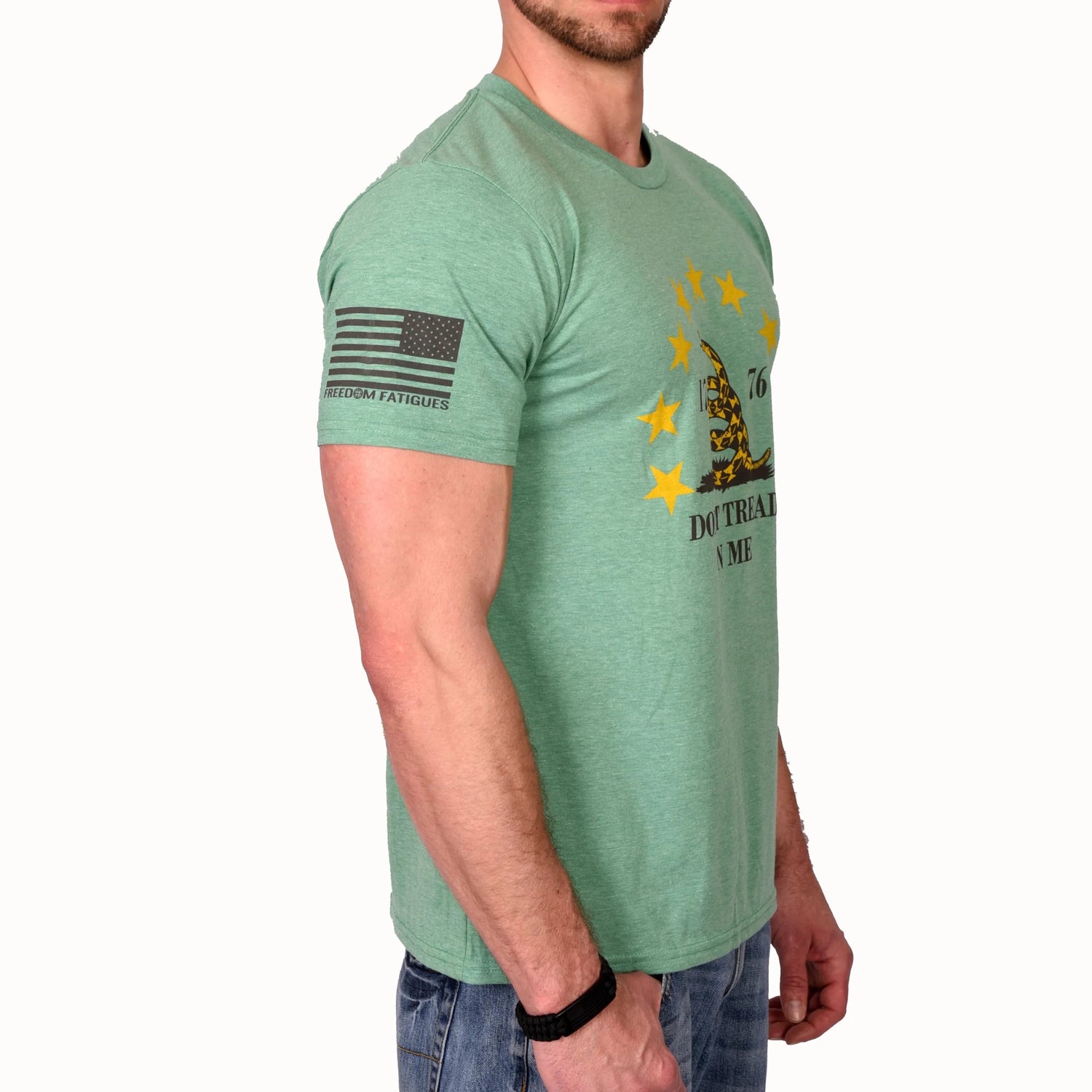 Freedom Fatigues Men's Don't Tread On Me Patriotic T-Shirt (Heather Green) - Grayman Trading Company