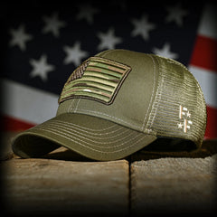 Freedom Fatigues MultiCam Flag Patch OD Green Ball Cap - Grayman Trading Company
