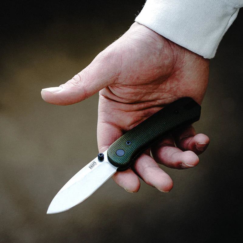 KNAFS Lander 1 Pocket Knife - Contoured Green Micarta - 14C28N