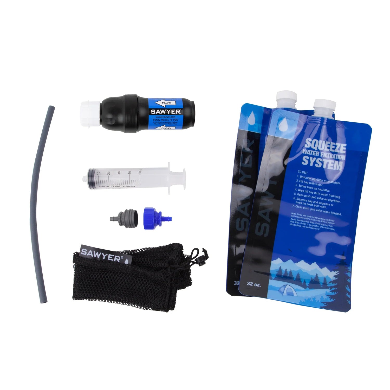 Sawyer Point One Squeeze Water Filter System | 0.1 Micron Backpacking Filter with Two 1L Pouches - Grayman Trading Company
